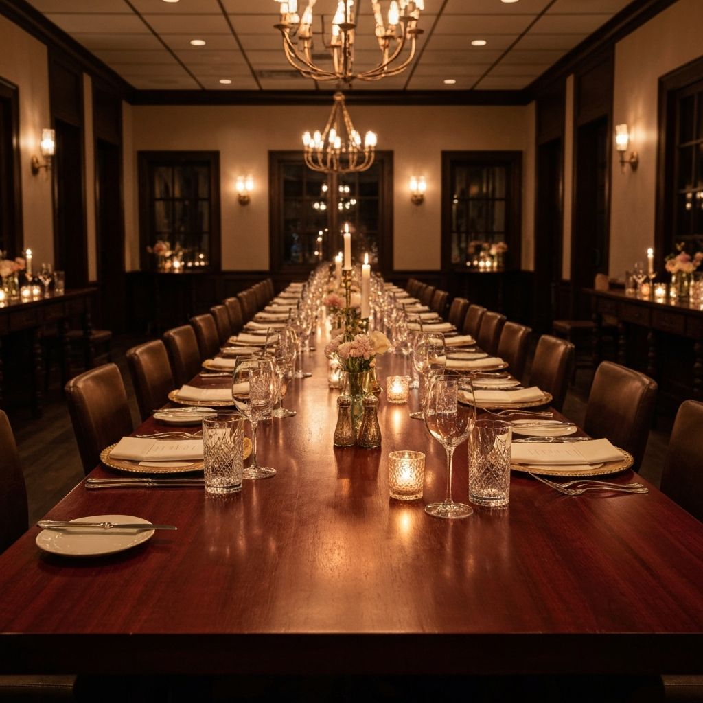 Elegant private dining room with warm candlelit ambiance