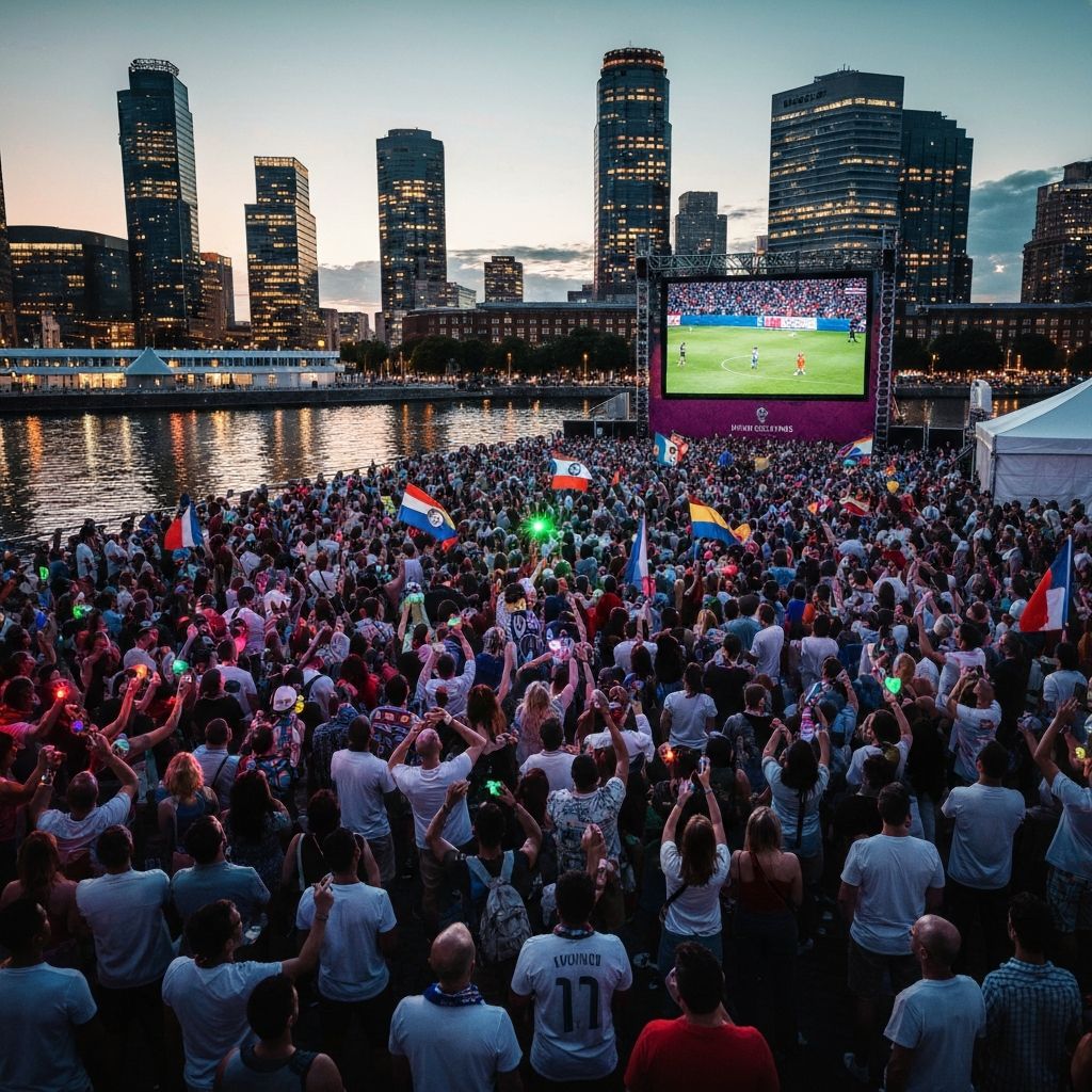 FIFA World Cup fan zone with crowds celebrating